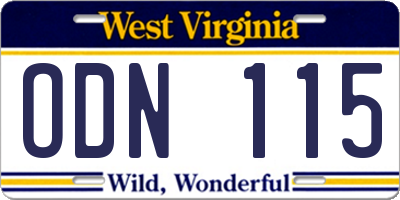 WV license plate ODN115