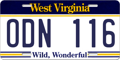 WV license plate ODN116