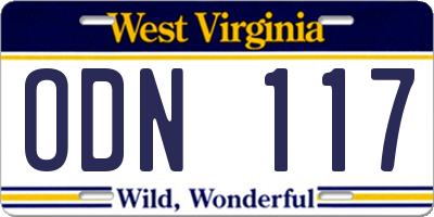WV license plate ODN117