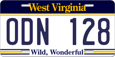 WV license plate ODN128