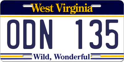 WV license plate ODN135