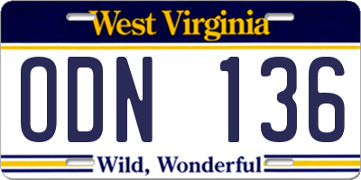 WV license plate ODN136