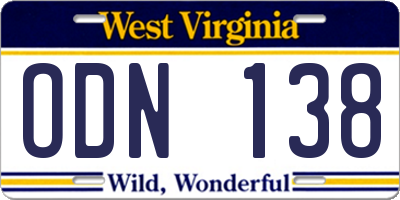 WV license plate ODN138
