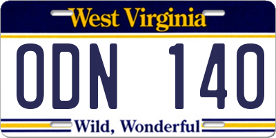 WV license plate ODN140