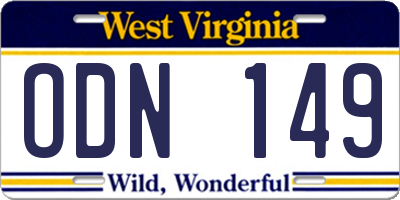 WV license plate ODN149