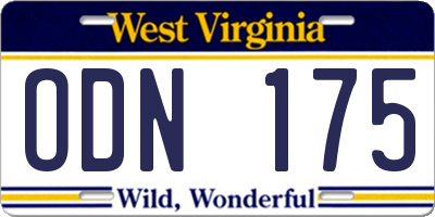 WV license plate ODN175