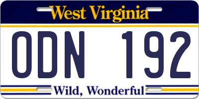 WV license plate ODN192