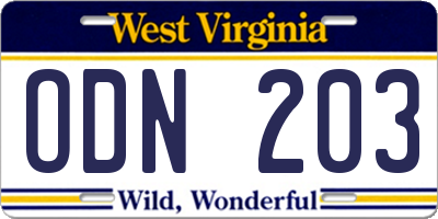 WV license plate ODN203
