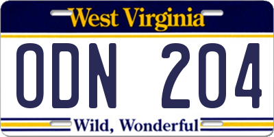 WV license plate ODN204