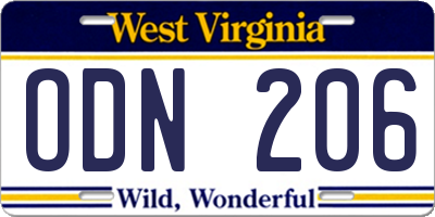 WV license plate ODN206