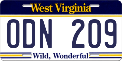 WV license plate ODN209
