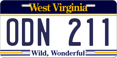 WV license plate ODN211