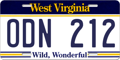 WV license plate ODN212