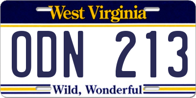 WV license plate ODN213