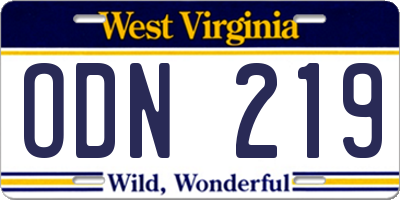 WV license plate ODN219