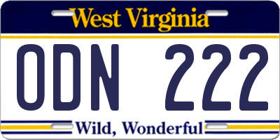 WV license plate ODN222