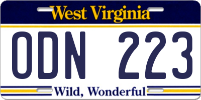 WV license plate ODN223