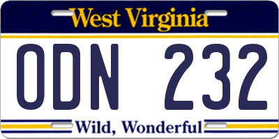 WV license plate ODN232