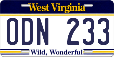 WV license plate ODN233