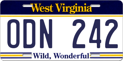 WV license plate ODN242