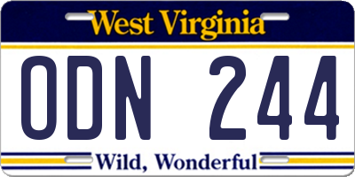 WV license plate ODN244