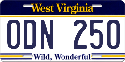 WV license plate ODN250