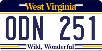WV license plate ODN251