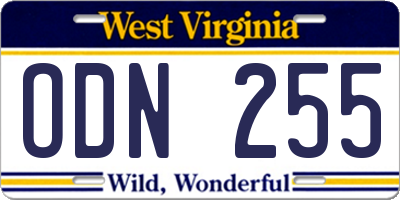WV license plate ODN255