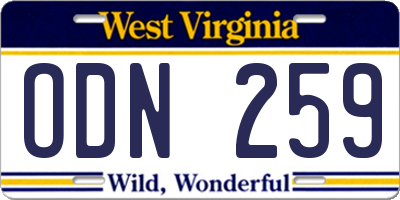 WV license plate ODN259