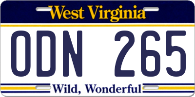 WV license plate ODN265