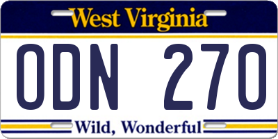 WV license plate ODN270
