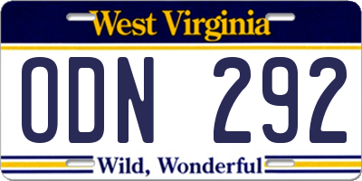 WV license plate ODN292