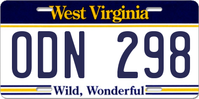WV license plate ODN298