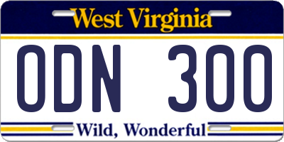 WV license plate ODN300