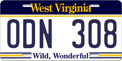 WV license plate ODN308