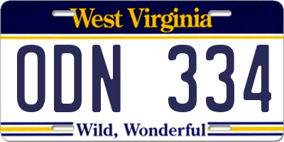 WV license plate ODN334