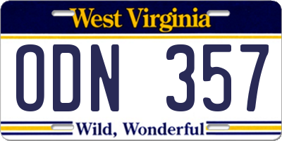 WV license plate ODN357
