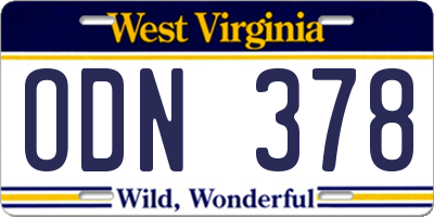 WV license plate ODN378