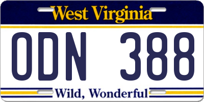 WV license plate ODN388