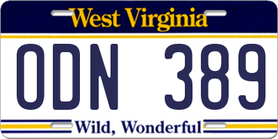 WV license plate ODN389