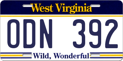 WV license plate ODN392
