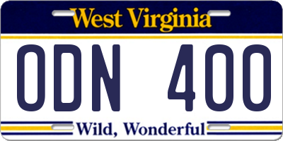 WV license plate ODN400