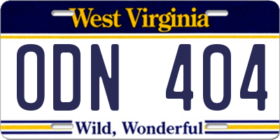WV license plate ODN404