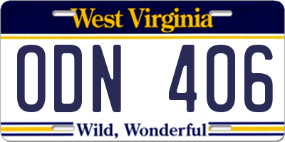 WV license plate ODN406