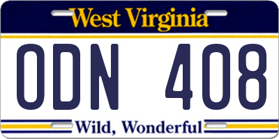 WV license plate ODN408