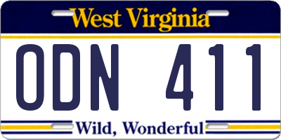 WV license plate ODN411