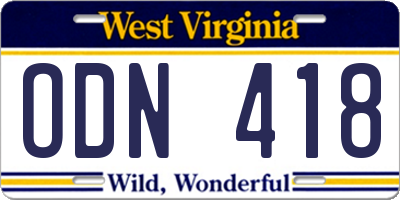 WV license plate ODN418