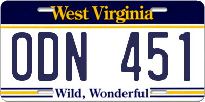 WV license plate ODN451