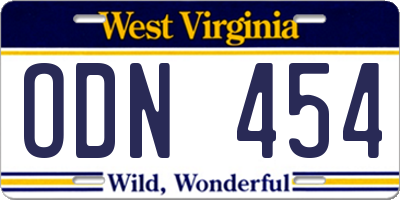 WV license plate ODN454