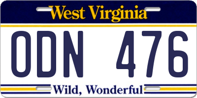 WV license plate ODN476